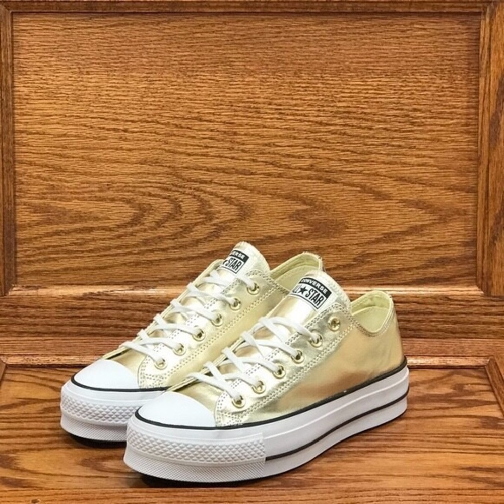 Converse CTAS Lift Ox Gold Metallic Platform Sneakers 560249C Size Women 8 - Picture 3 of 7